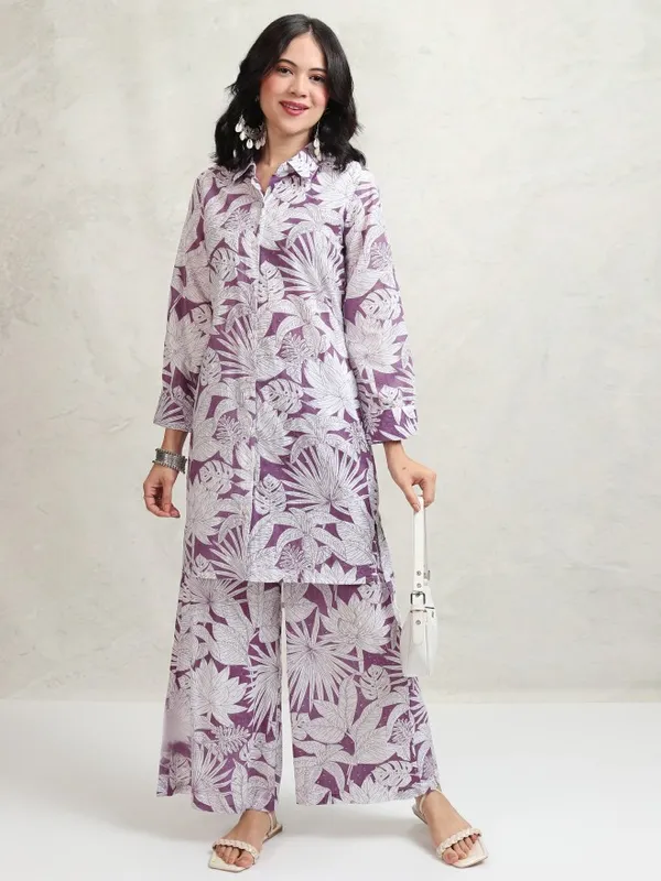 Vishudh Women Purple Shirt With Trousers Co-Ords
