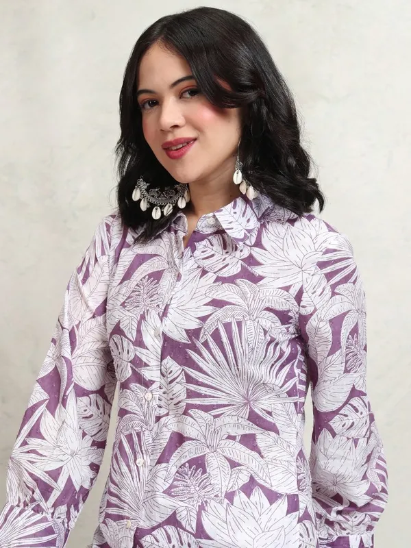 Vishudh Women Purple Shirt With Trousers Co-Ords