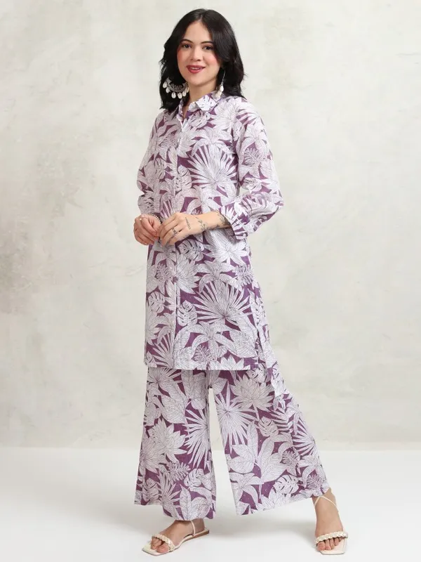 Vishudh Women Purple Shirt With Trousers Co-Ords