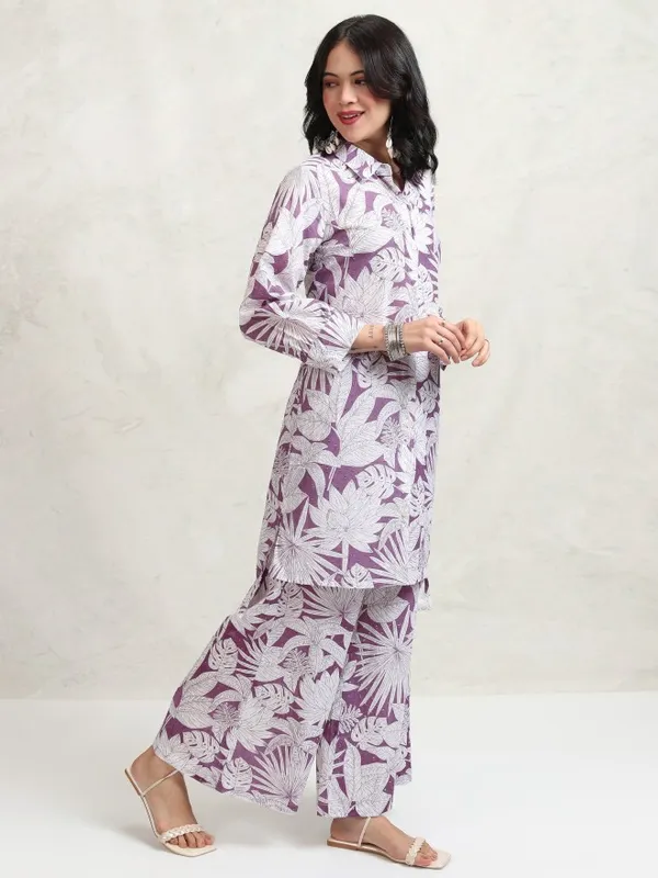 Vishudh Women Purple Shirt With Trousers Co-Ords