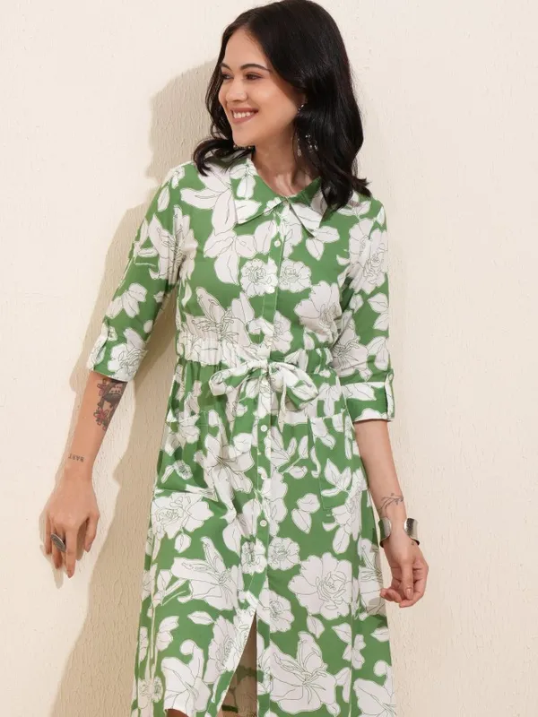 Vishudh women Green Printed Shirt Dress