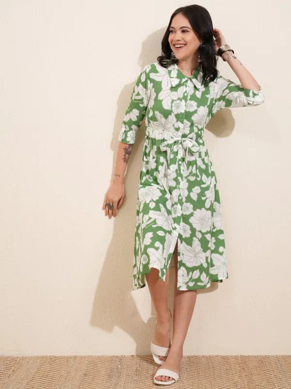 Vishudh women Green Printed Shirt Dress