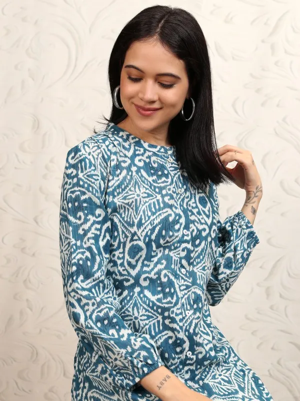 Vishudh women Blue Printed Drop-Waist Dress