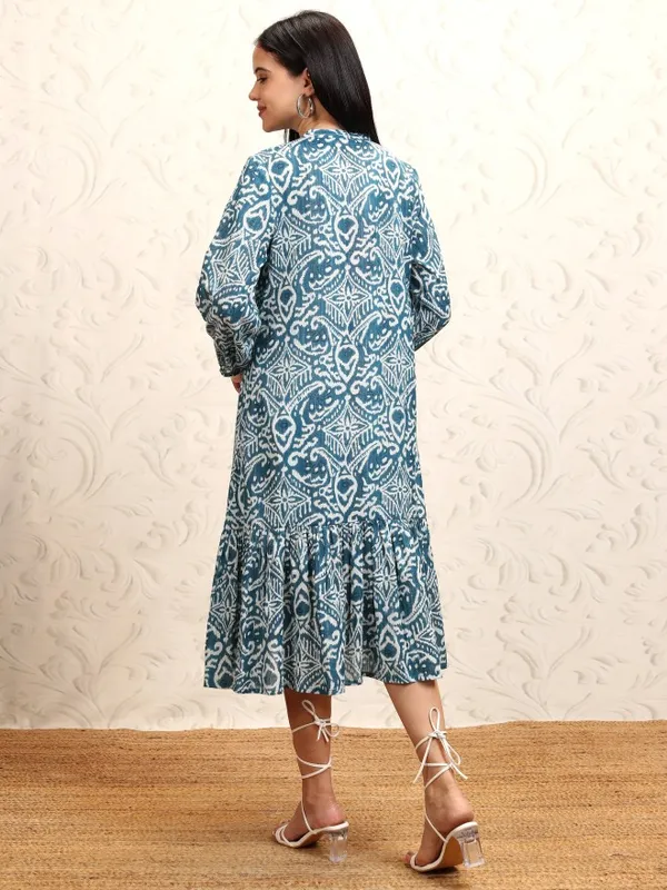 Vishudh women Blue Printed Drop-Waist Dress