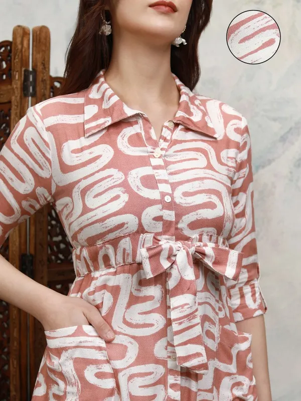 Vishudh women Peach Printed Shirt Dress
