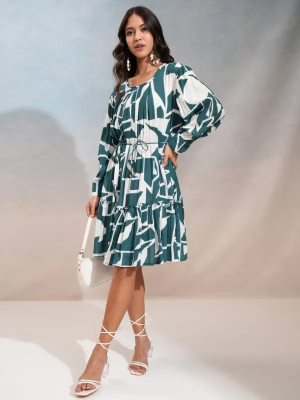 Vishudh Women Blue Printed Fit And Flare Dress