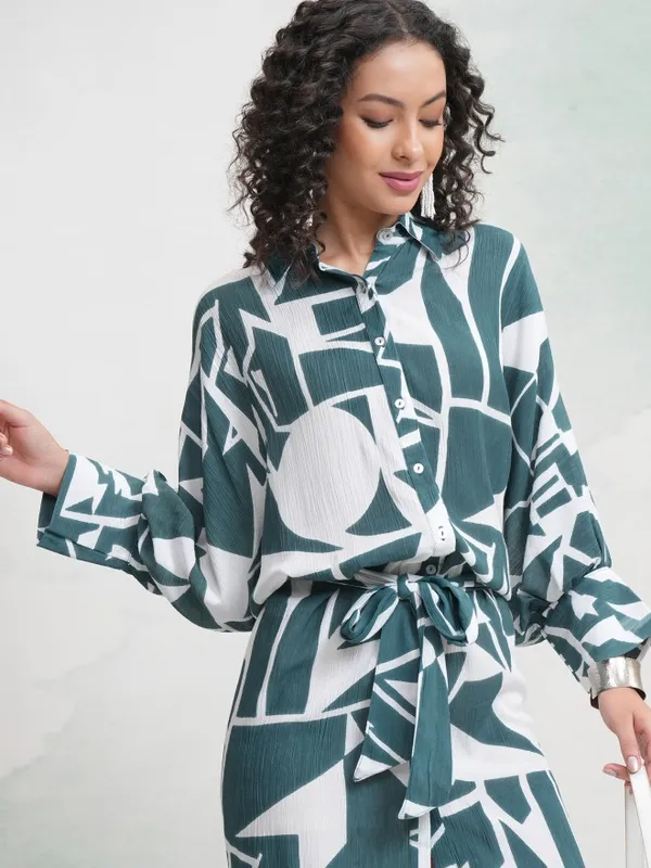 Vishudh Women Teal Printed Shirt Dress