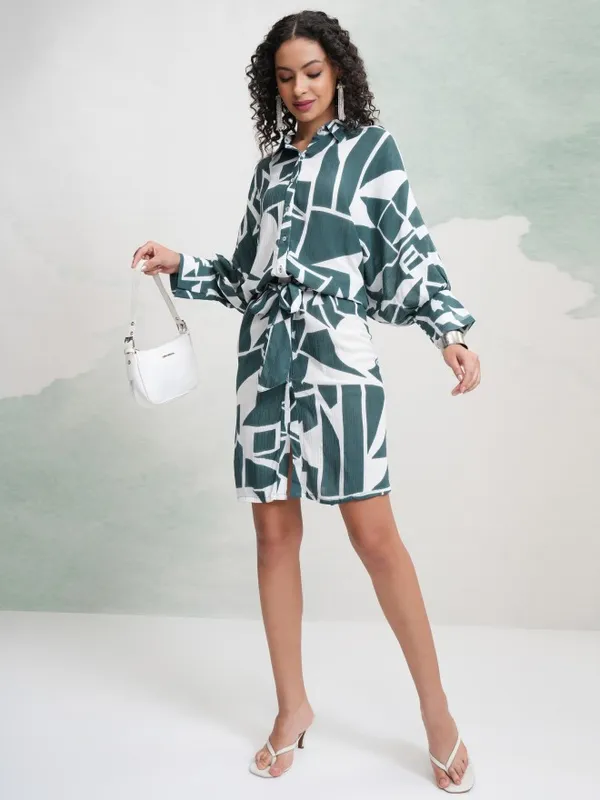 Vishudh Women Teal Printed Shirt Dress