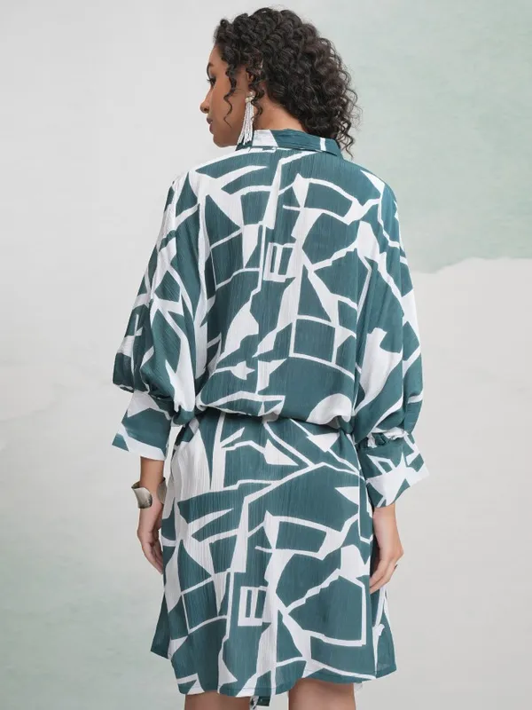 Vishudh Women Teal Printed Shirt Dress