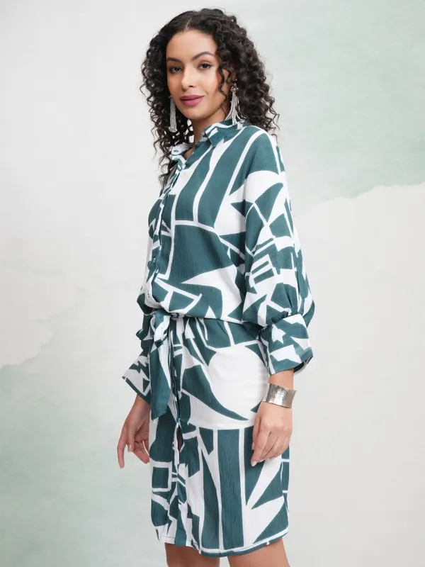 Vishudh Women Teal Printed Shirt Dress