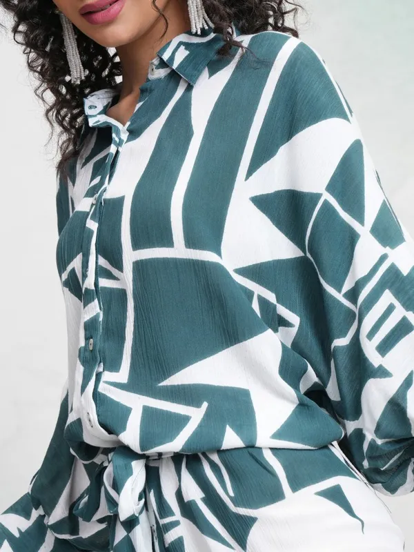 Vishudh Women Teal Printed Shirt Dress