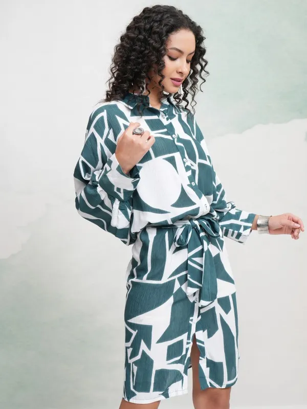 Vishudh Women Teal Printed Shirt Dress