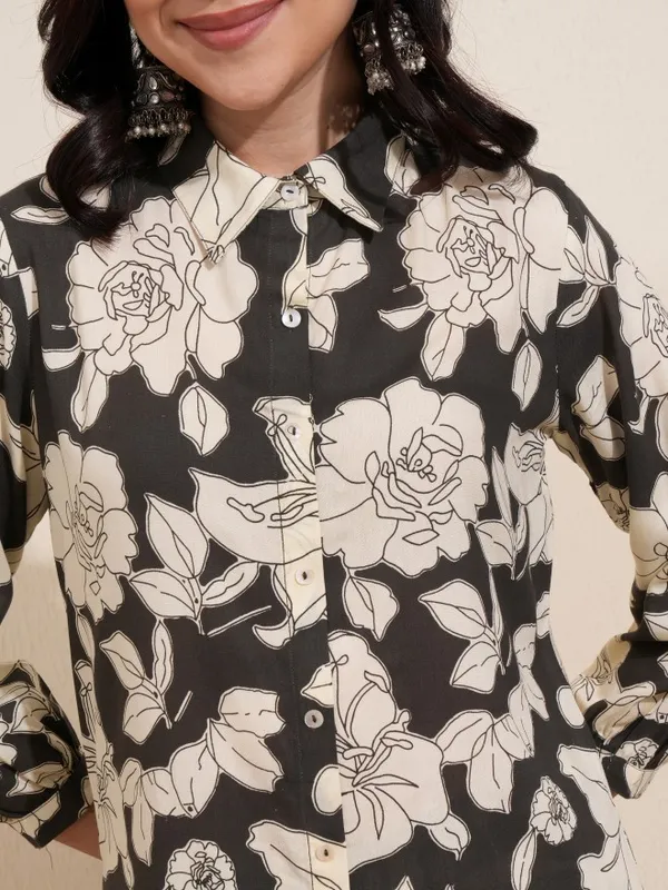 Tokyo Talkies Women Black Shirt With Trousers Co-Ords