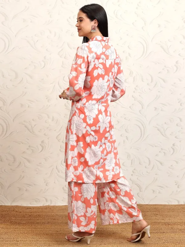 Vishudh Women Coral Shirt With Trouser