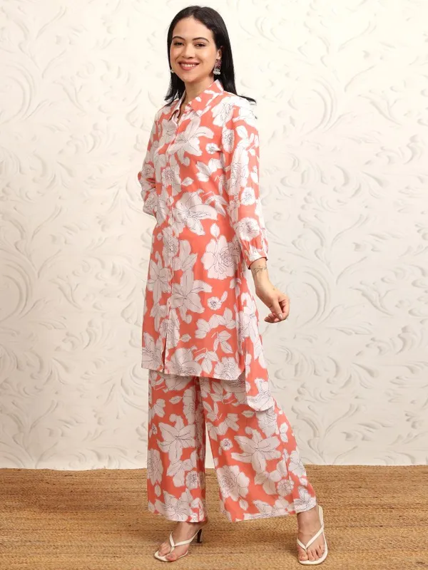 Vishudh Women Coral Shirt With Trouser