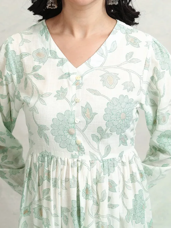 Vishudh women Green Printed Drop-Waist Dress