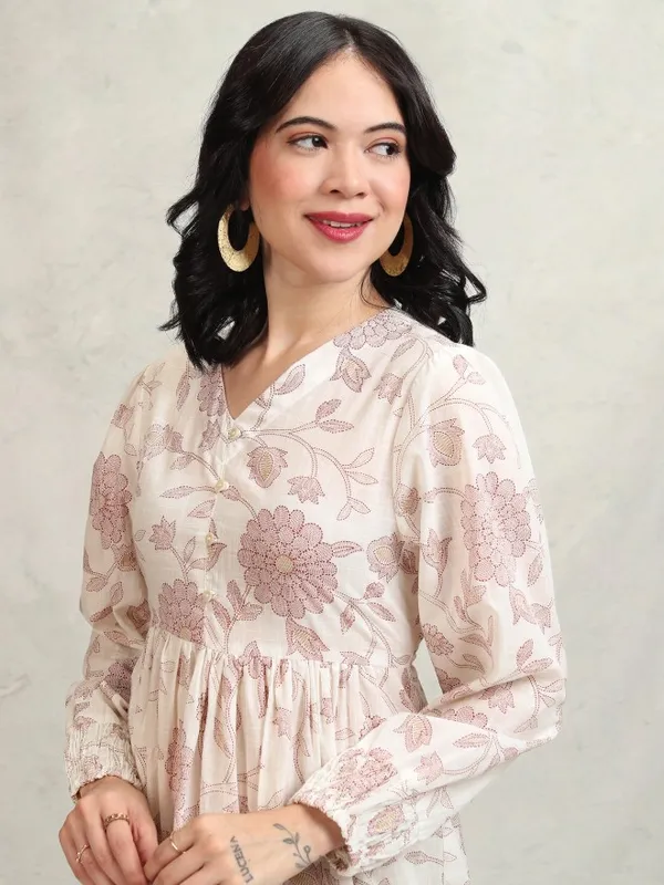 Vishudh women Mauve Printed Drop-Waist Dress