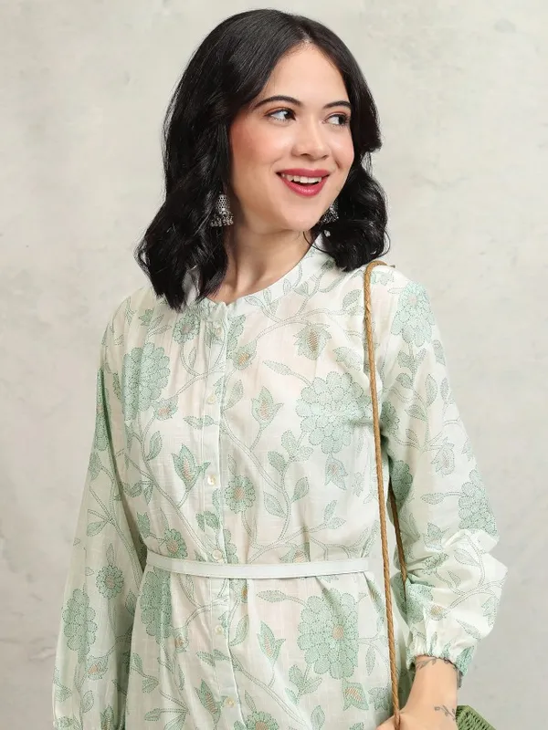 Vishudh women Green Printed Drop-Waist Dress