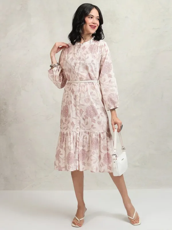 Vishudh women Mauve Printed Drop-Waist Dress