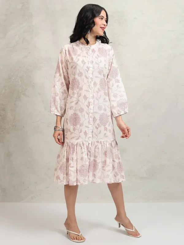 Vishudh women Mauve Printed Drop-Waist Dress