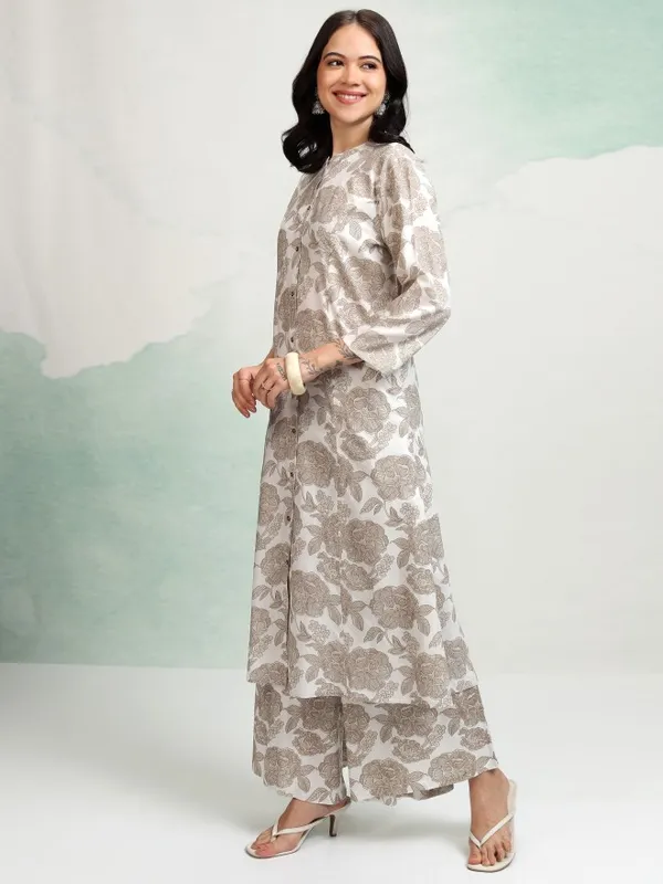 Tokyo Talkies Women Taupe Tunic With Trousers Co-Ords