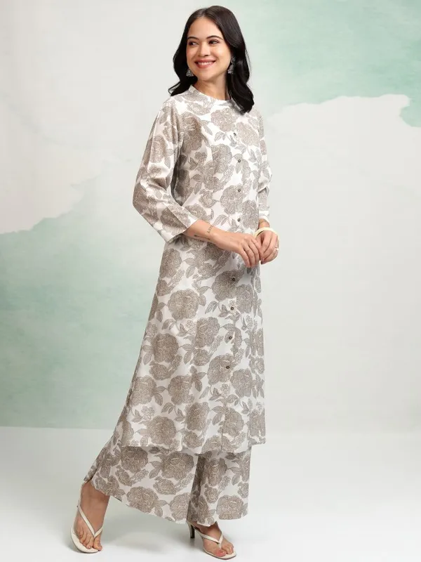 Tokyo Talkies Women Taupe Tunic With Trousers Co-Ords
