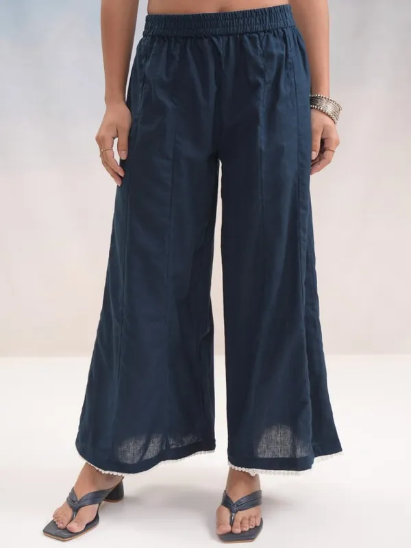 Vishudh Women Blue Embroidered Kurta With Trousers