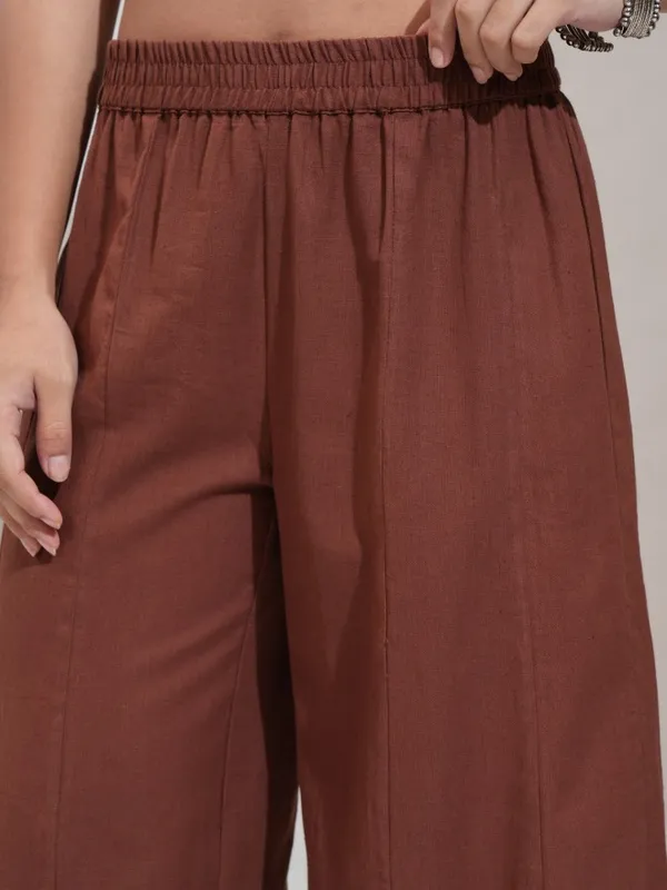 Vishudh Women Brown Embroidered Kurta With Trouser