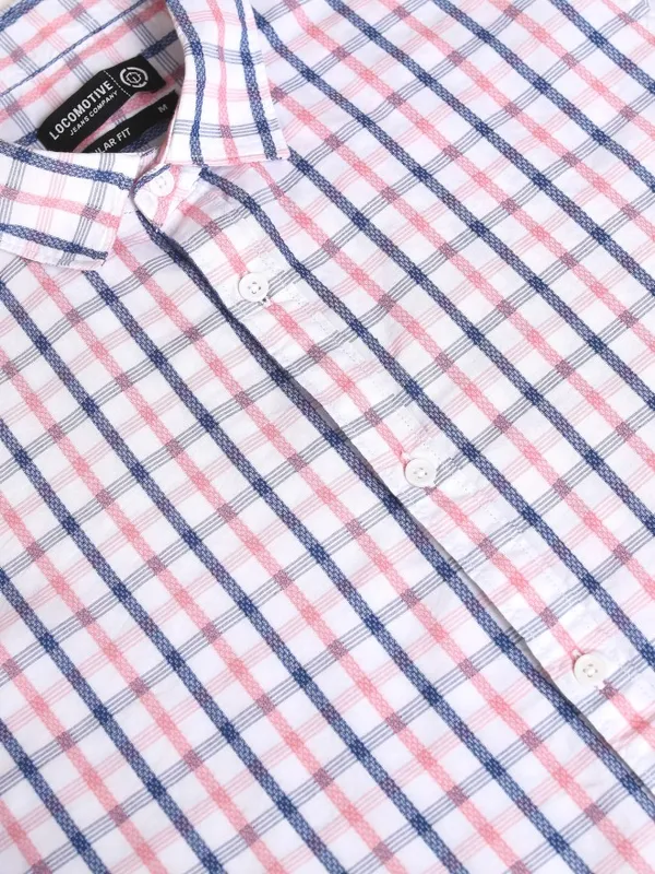 Locomotive Premium Men White Checked Regular Fit Casual Shirt