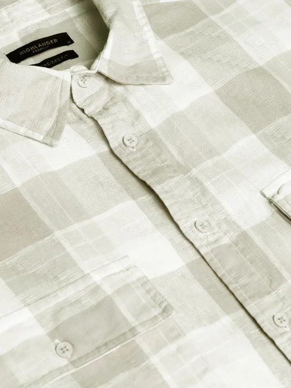 Highlander Men Grey Checked Oversized Fit Casual Shirt