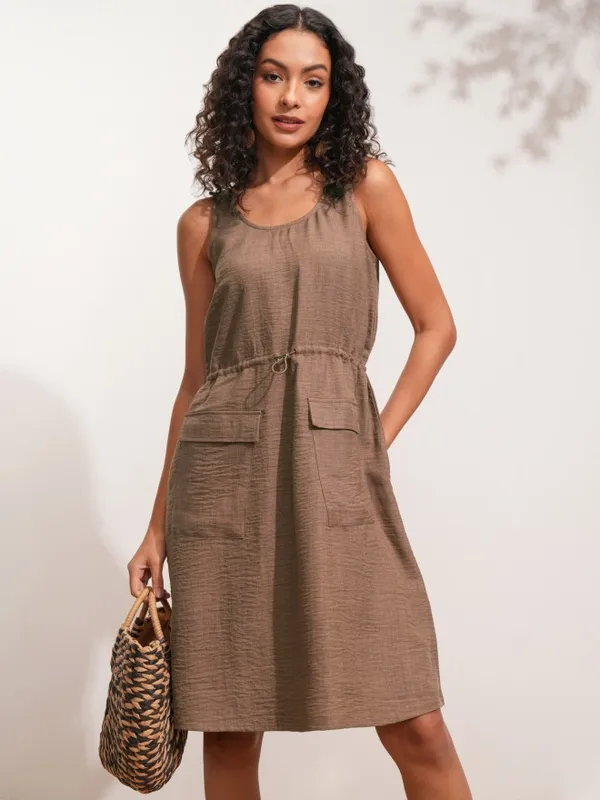 Tokyo Talkies Women Brown Solid Fit and Flare Dress