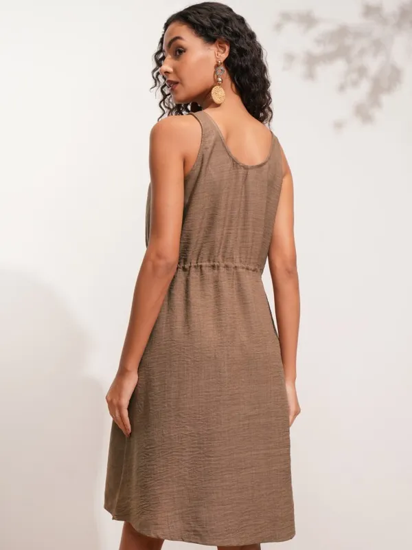 Tokyo Talkies Women Brown Solid Fit and Flare Dress