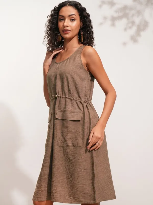 Tokyo Talkies Women Brown Solid Fit and Flare Dress