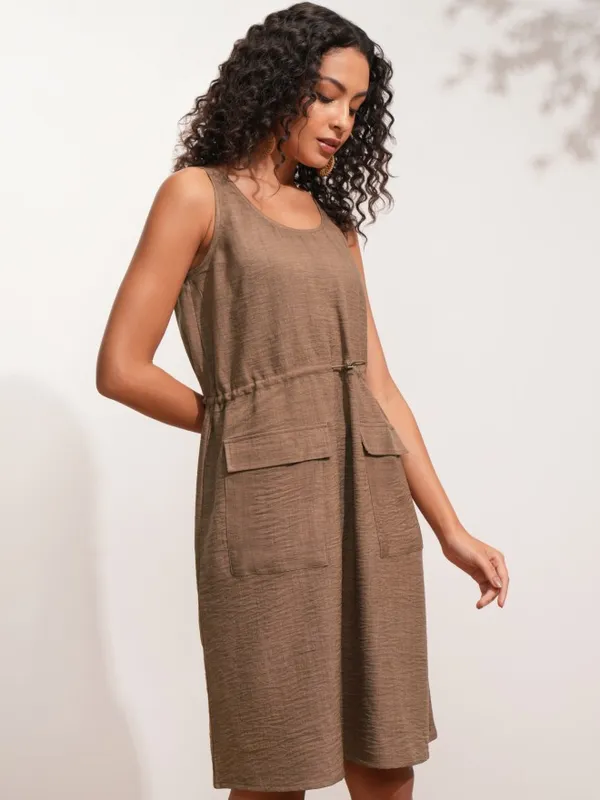 Tokyo Talkies Women Brown Solid Fit and Flare Dress