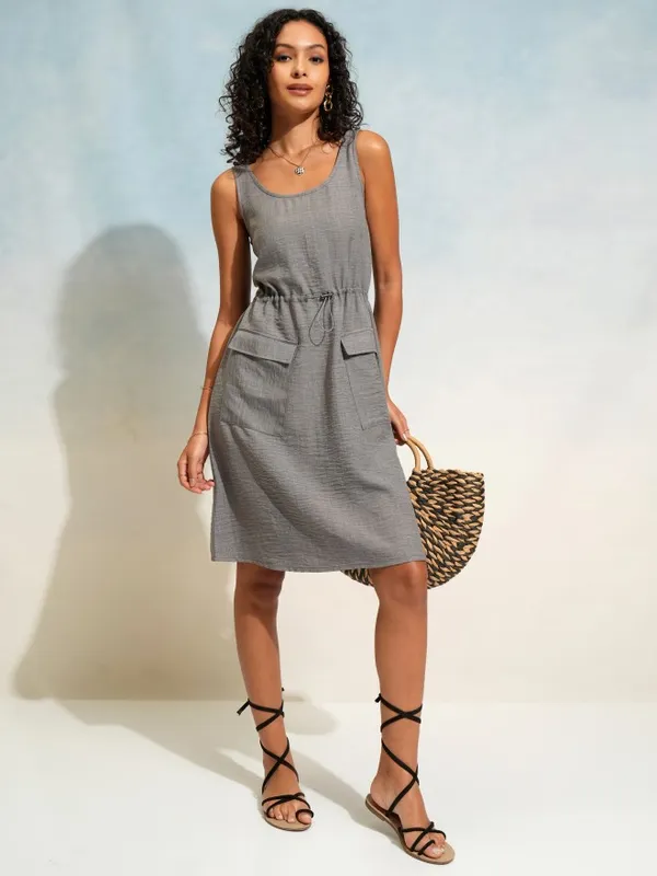 Tokyo Talkies Women Grey Solid Fit and Flare Dress