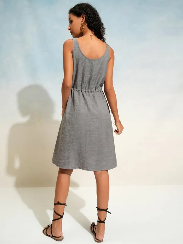 Tokyo Talkies Women Grey Solid Fit and Flare Dress