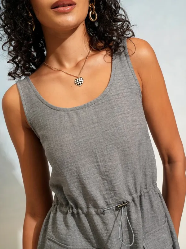 Tokyo Talkies Women Grey Solid Fit and Flare Dress