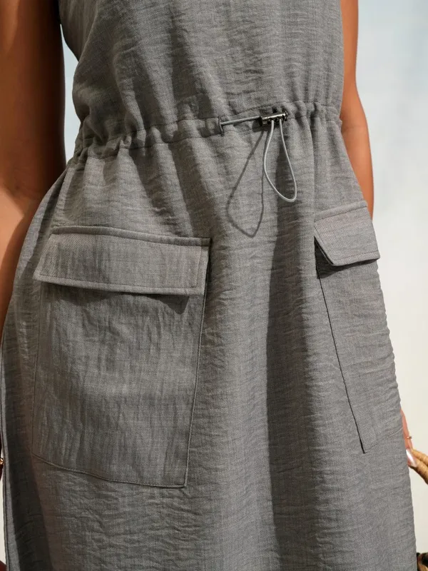 Tokyo Talkies Women Grey Solid Fit and Flare Dress