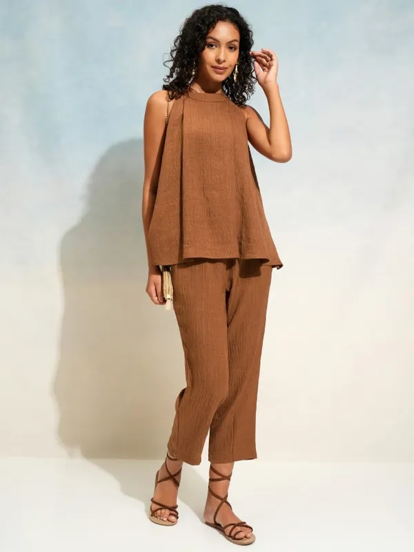 Tokyo Talkies Women Brown Top With Trouser