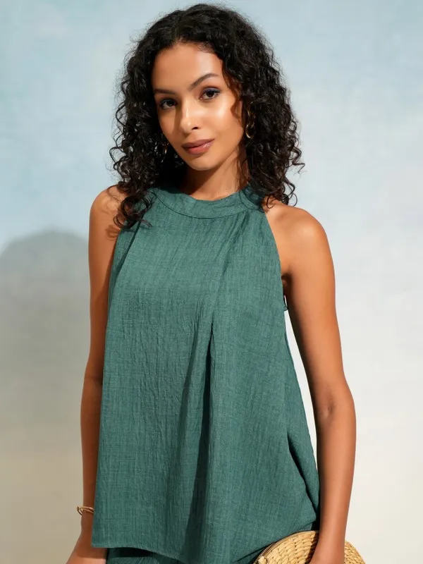 Tokyo Talkies Women Teal Top With Trouser Co-Ords