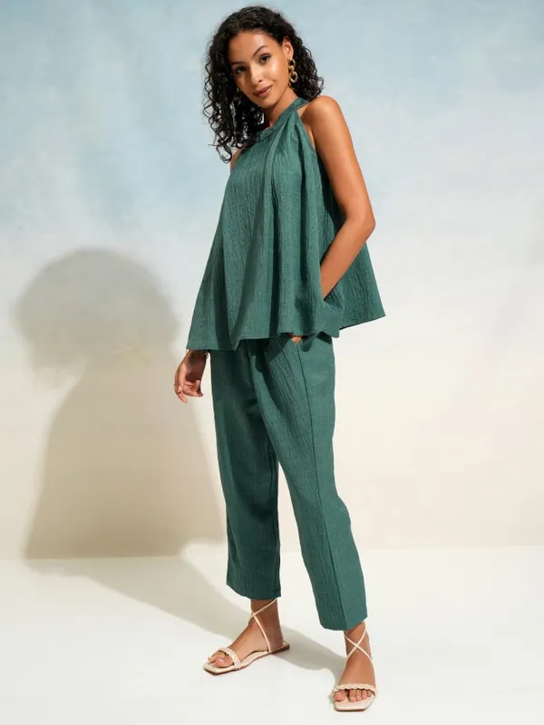 Tokyo Talkies Women Teal Top With Trouser Co-Ords