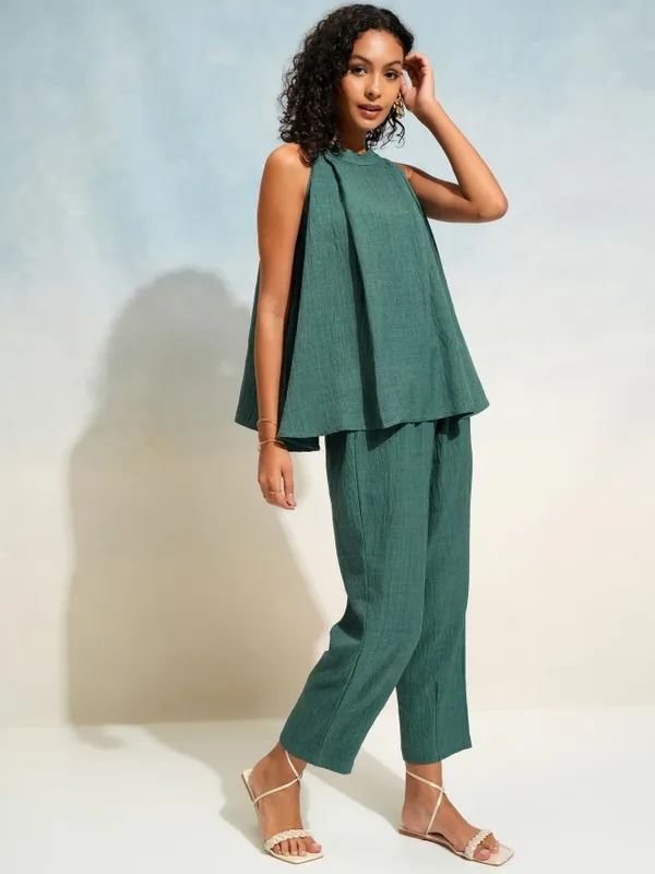 Tokyo Talkies Women Teal Top With Trouser Co-Ords