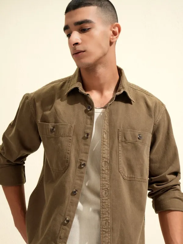 Highlander Men Khaki Oversized Fit Casual Shirt