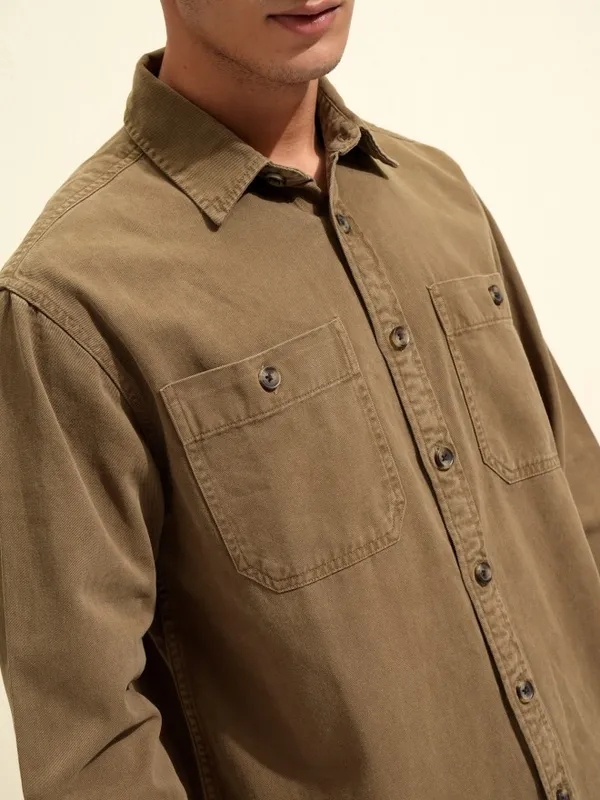 Highlander Men Khaki Oversized Fit Casual Shirt