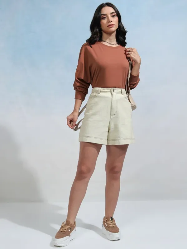 Tokyo Talkies Women Solid Round Neck T-Shirt