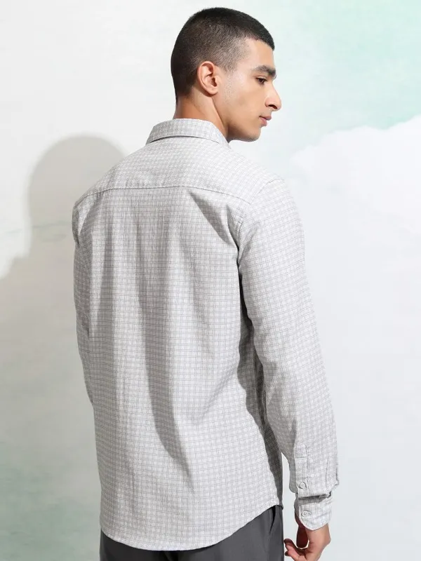 Highlander Men Grey Checked Regular Fit Casual Shirt
