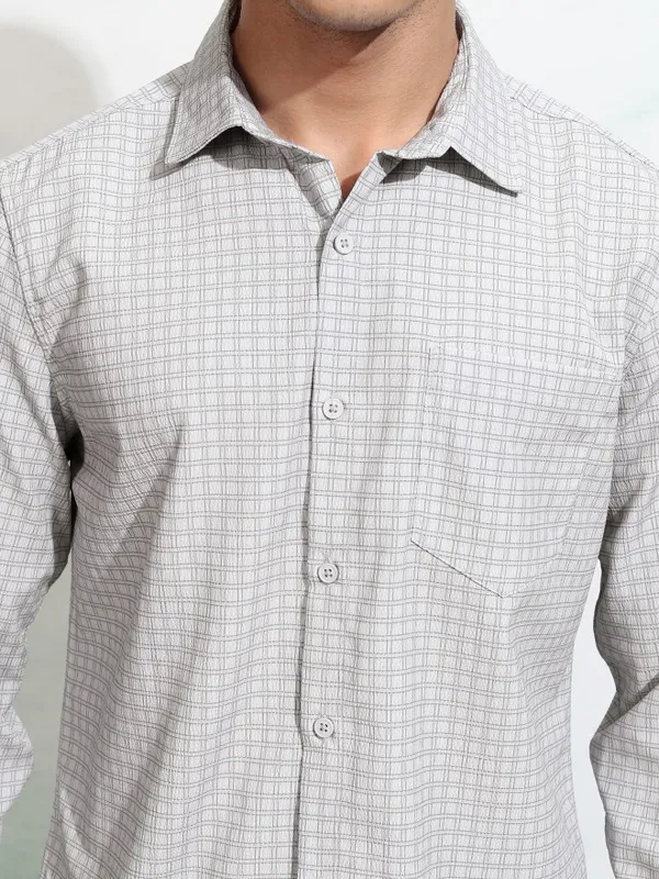 Highlander Men Grey Checked Regular Fit Casual Shirt