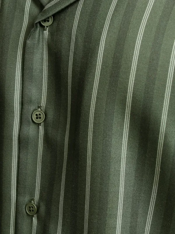 Highlander Men Olive Striped Relaxed Fit Casual Shirt