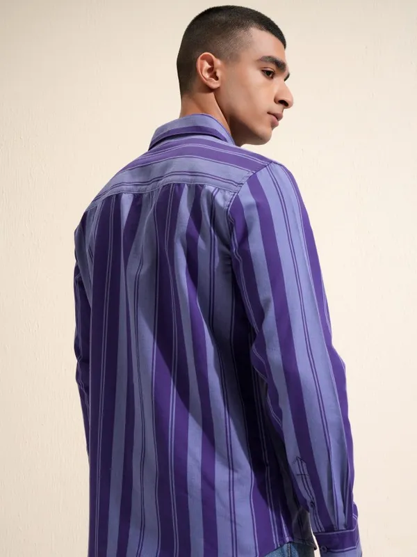 Ketch Men Purple Striped Slim Fit Casual Shirt