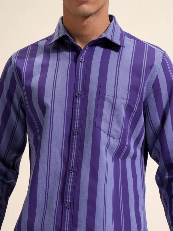Ketch Men Purple Striped Slim Fit Casual Shirt